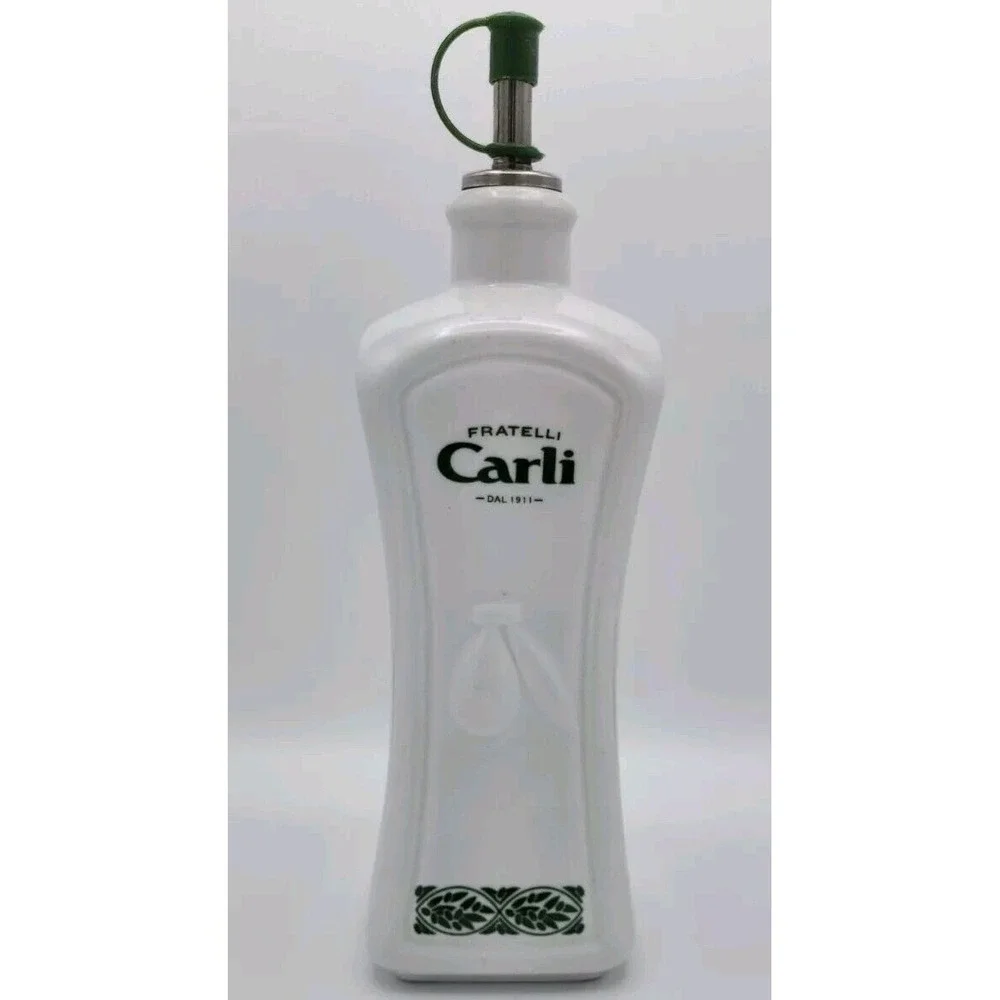 Fratelli‎ Carli White Ceramic Olive Oil Dispenser Green Leaf Metal Spout Quality